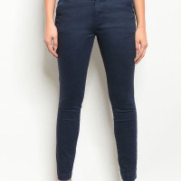 Navy Skinny Ankle Pant with Front and Back Pockets - Picture 2 of 3